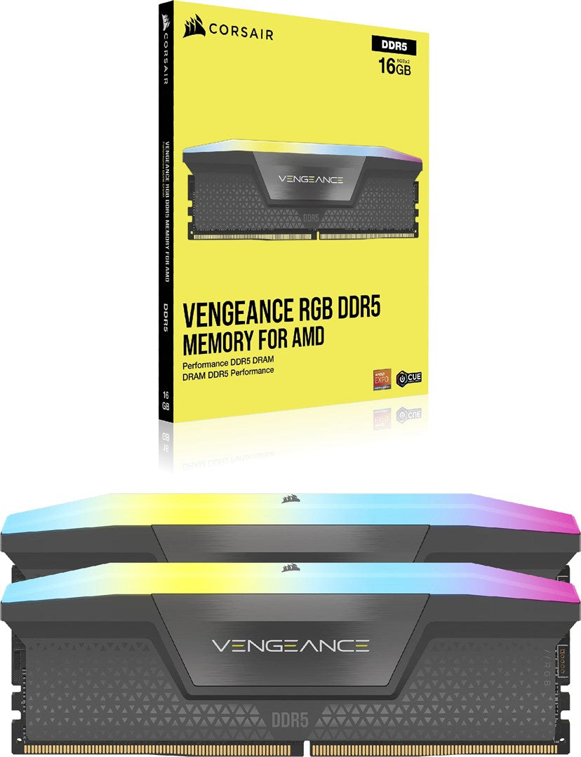 CORSAIR Vengeance RGB DDR5 32GB Kit 2x16GB DIMM 288-PIN 1600 MHz PC5-51200 CL32 Grey (CMH32GX5M2B6400Z32)