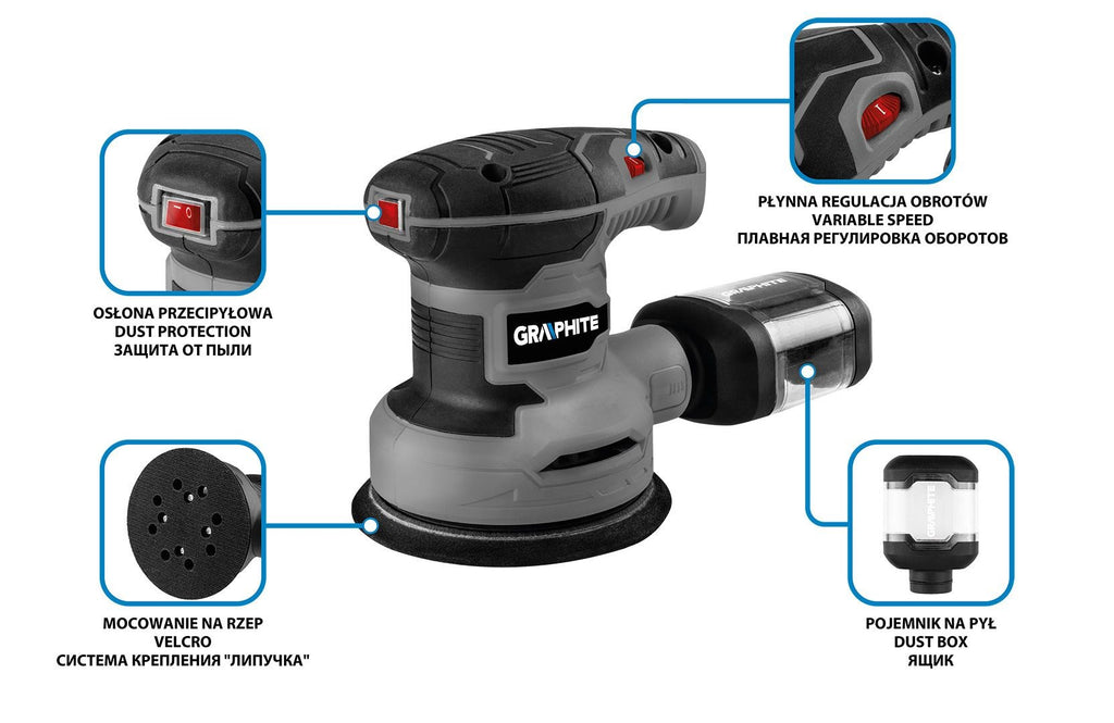 GRAPHITE 300W Random Orbital Sander 125 mm