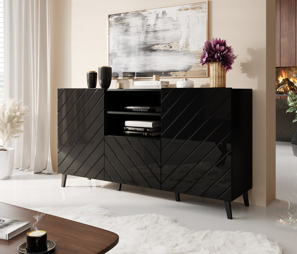 ABETO Chest of Drawers 150x42x82 Black Gloss