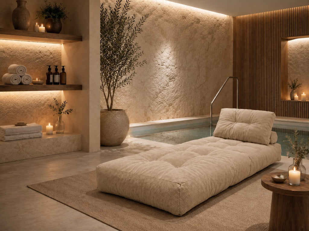 WOBA beige pouffe-mattress