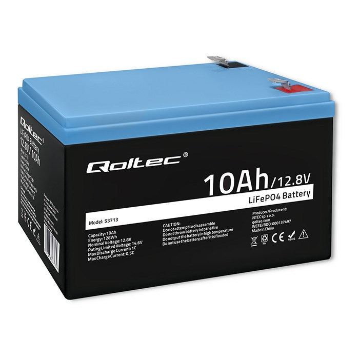 Qoltec LiFePO4 Battery 12.8V 10Ah Rechargeable Model 53713