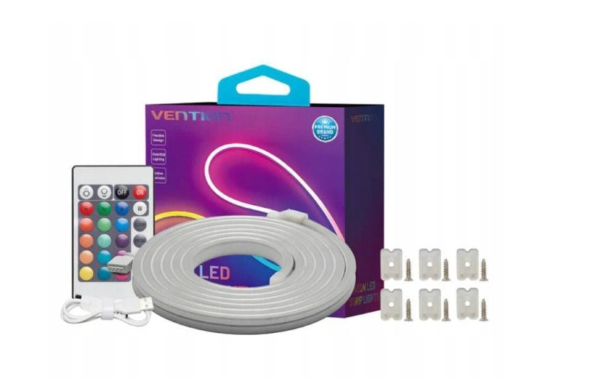 Vention Silicone Neon LED Strip 5 m with IR Remote Control, DC 12V Power Supply