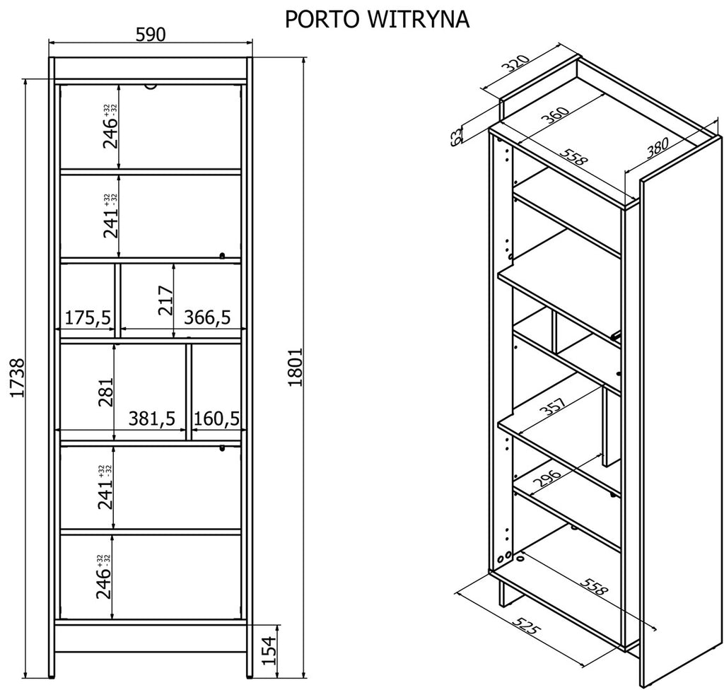 Cama Display Cabinet 59x38x180 Oak/Black PORTO