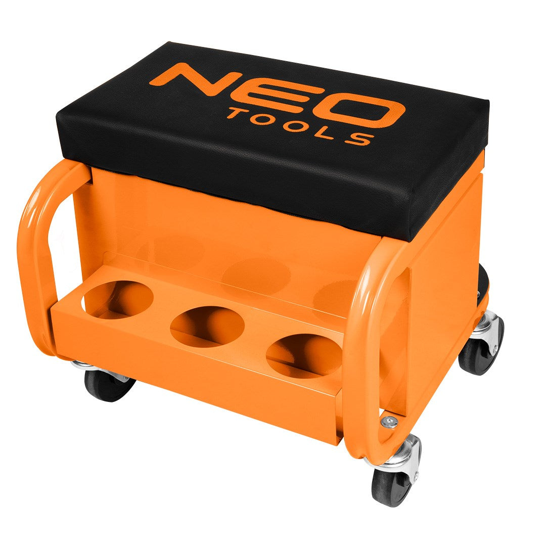 Workshop stool on wheels with tool drawers