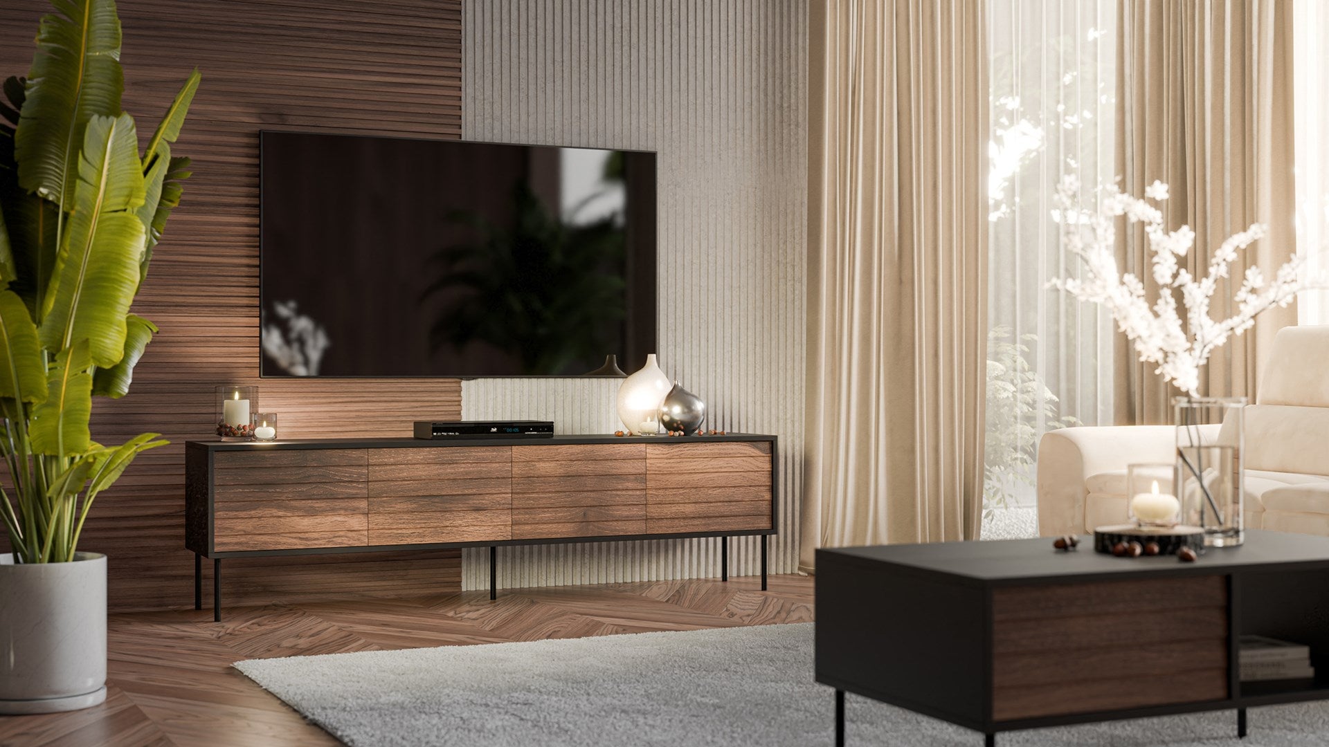 Cama CORTINA 4D TV Cabinet 200x40x55 Black/Walnut