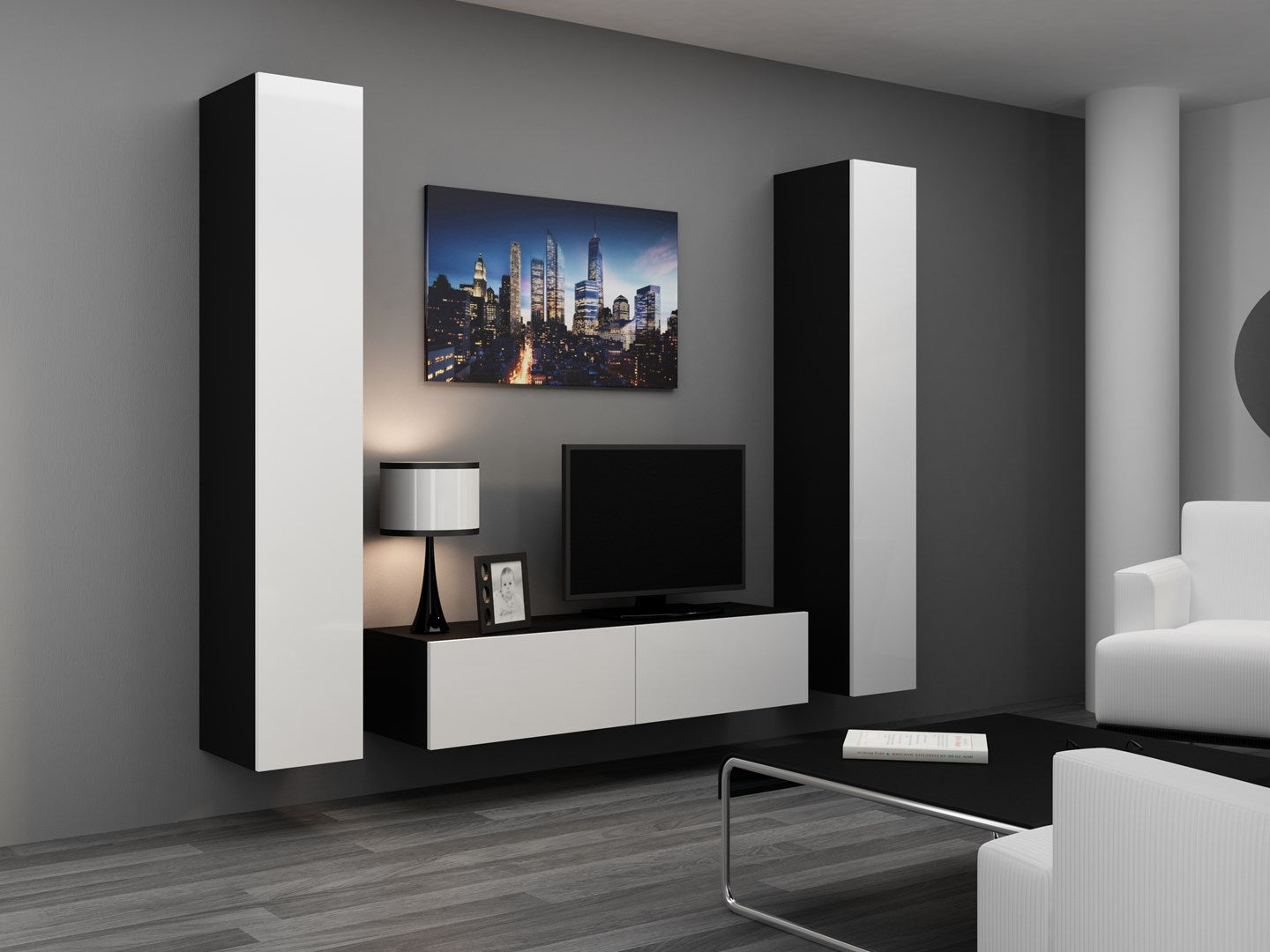 VIGO TV Stand 140 cm Black/White Gloss RTV VIGO140