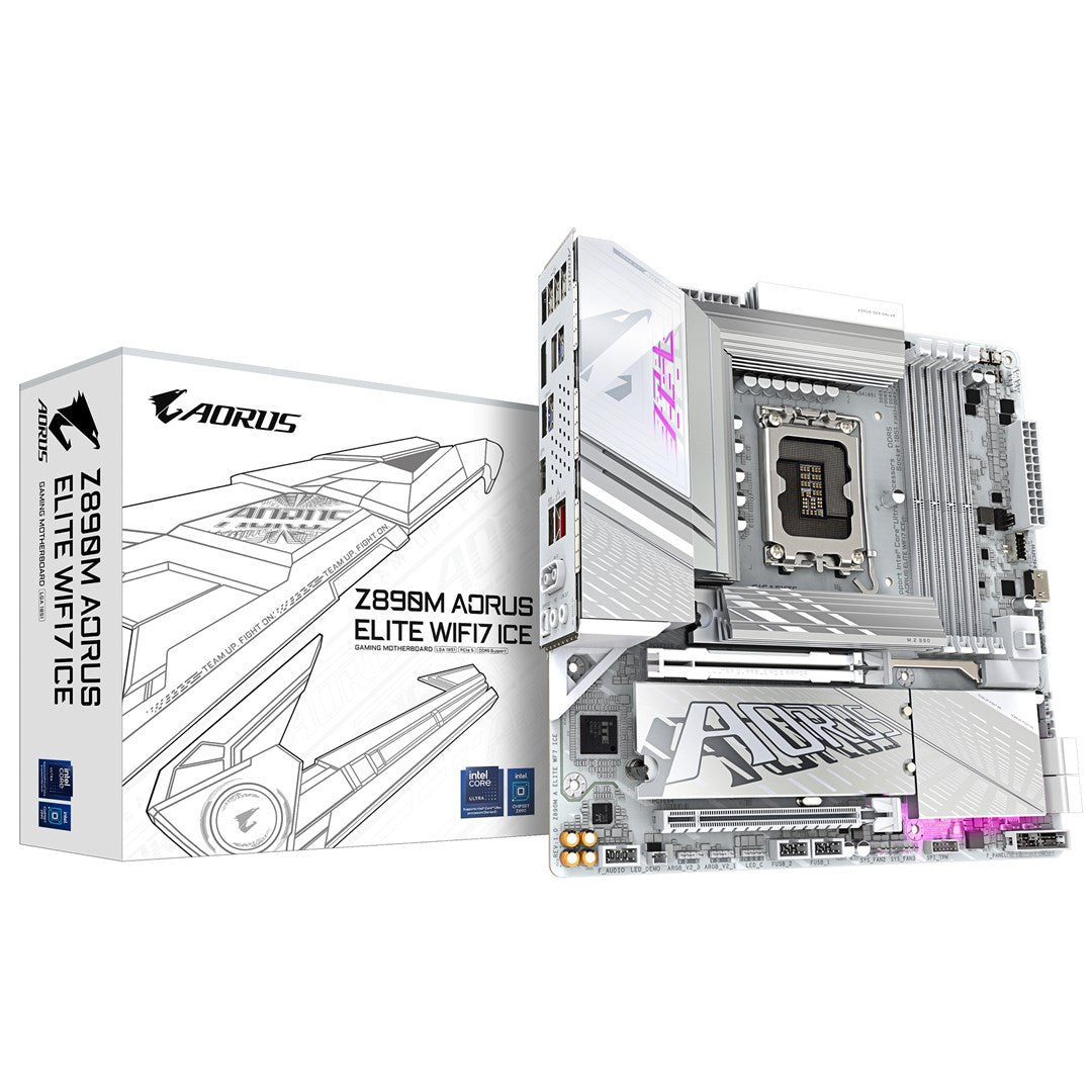 GIGABYTE AORUS Z890M ELITE WIFI7 ICE - Motherboard - micro ATX - LGA1851 socket - Z890 chipset - USB4, USB-C 3.2 Gen2, USB 3.2
