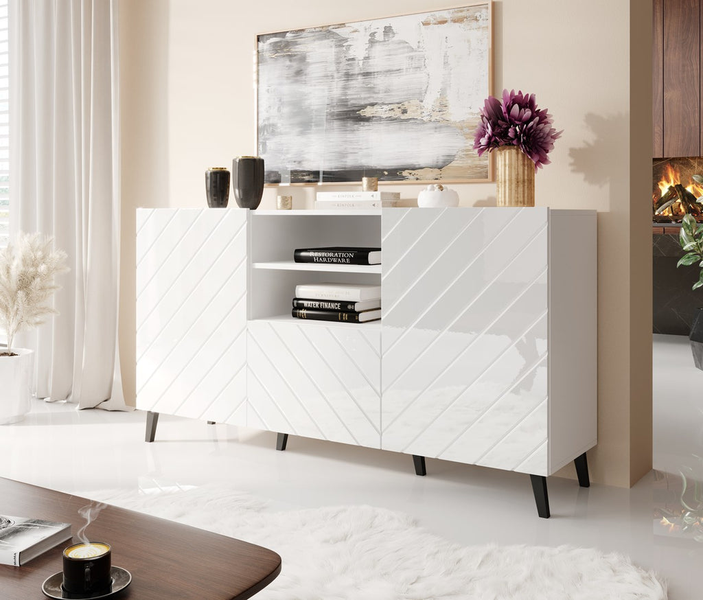 ABETO Chest of Drawers 150x42x82 White Gloss