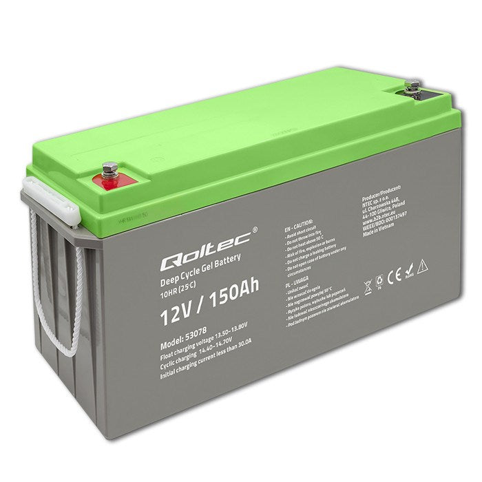 Qoltec 53078 Deep Cycle Gel battery| 12V | 150Ah | 44.5kg