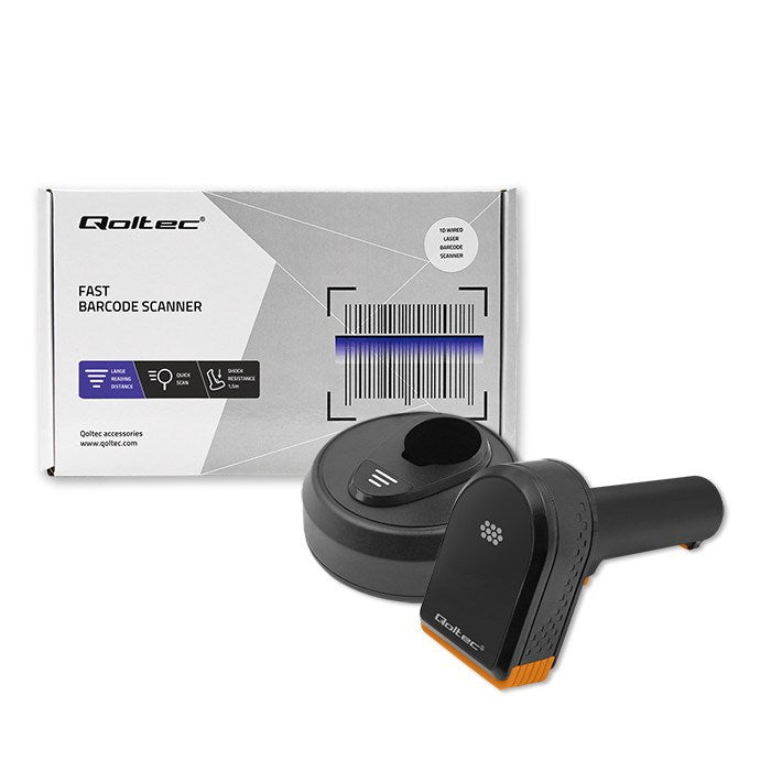 Qoltec Wireless Barcode Reader and QR Code Scanner 1D 2D 2.4 G Docking Station