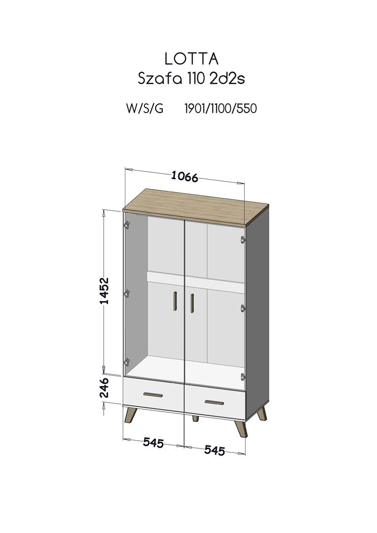 Cama LOTTA 2D2D Wardrobe White + Sonoma Oak