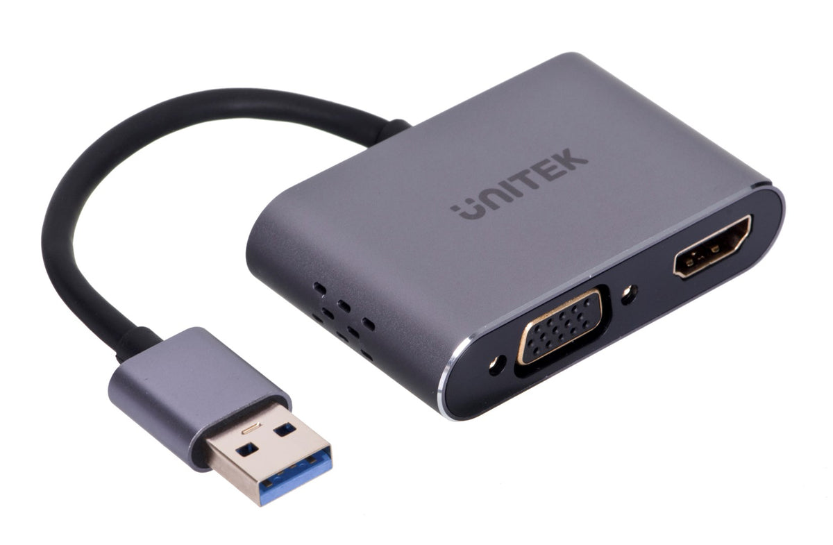 UNITEK V1304A video cable adapter 0.15 m USB Type-A HDMI + VGA (D-Sub) Grey