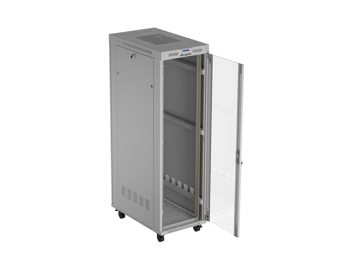 19  42U 600 × 1000 GREY FLOOR-STANDING RACK CABINET WITH GLASS DOOR AND LCD  LANBERG (FLAT PACK)
