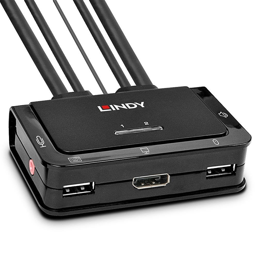 Lindy 2 Port KVM Switch - DisplayPort 1.2, USB 2.0 & Audio - Switch between 2 Computers