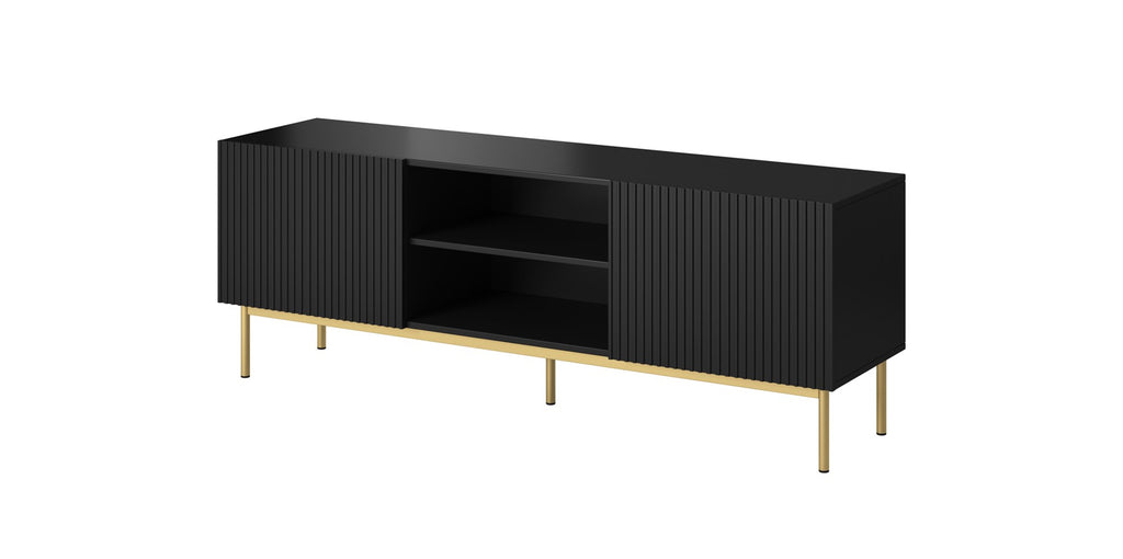 PAFOS RTV Cabinet on Golden Steel Frame 150x40x60 Matte Black - 2 Doors, 3 Shelves
