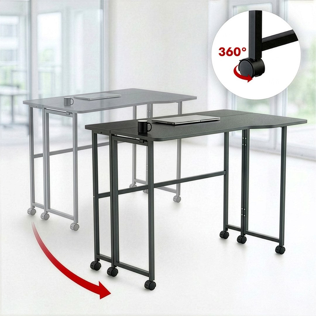 Maclean Folding Desk MC-1250 L/B, 100x65 cm, Max Load 50 kg, Lockable Wheels, Black