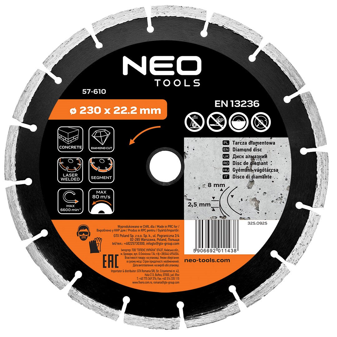 NEO TOOLS Cutting Disc 230 x 22.2 mm Laser Welded Segmented 57-610