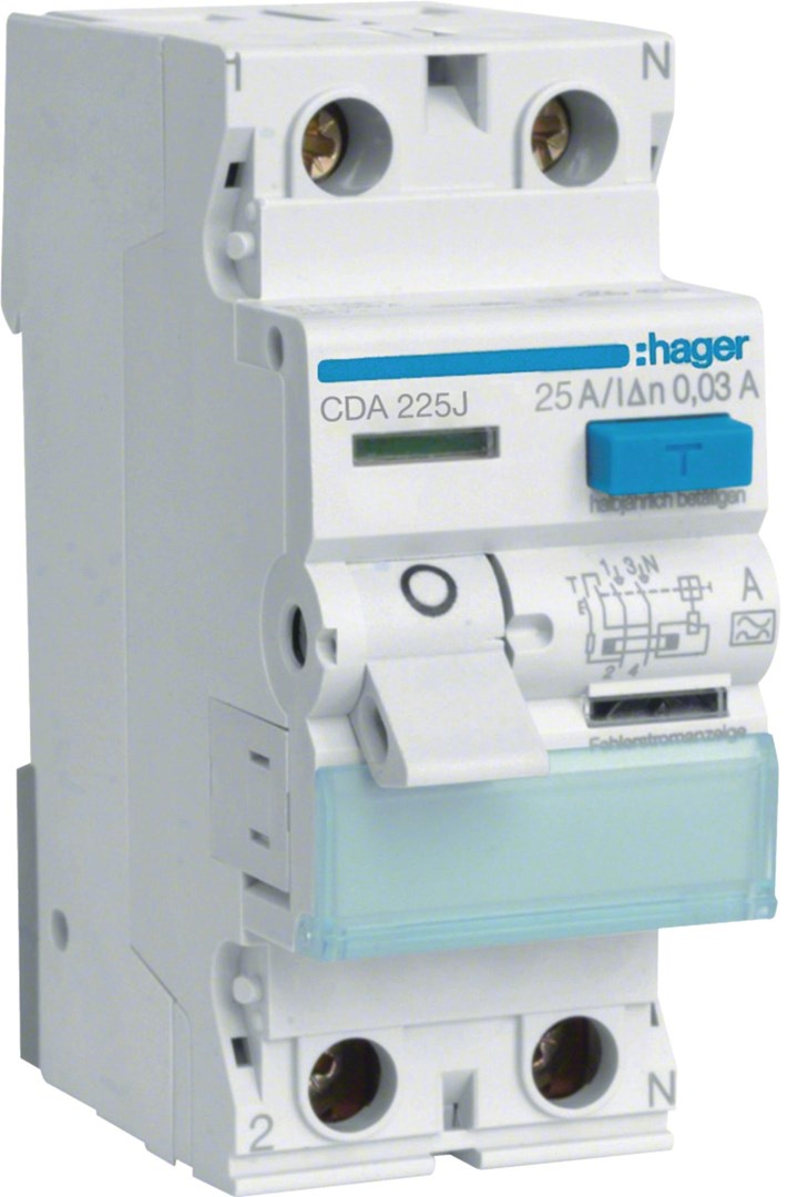 HAGER Differential Circuit Breaker 25A 30mA 2P 6kA CDA225J