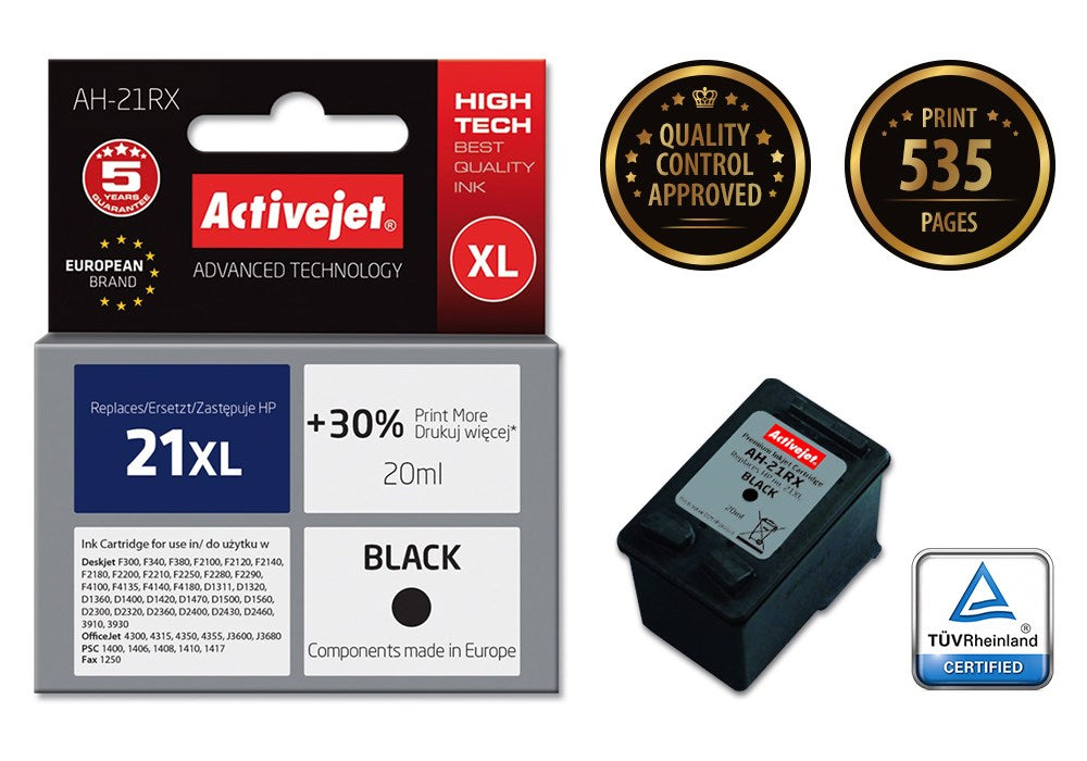 Activejet Ink Cartridge 20 ml Black Compatible with HP 21XL AH-21RX
