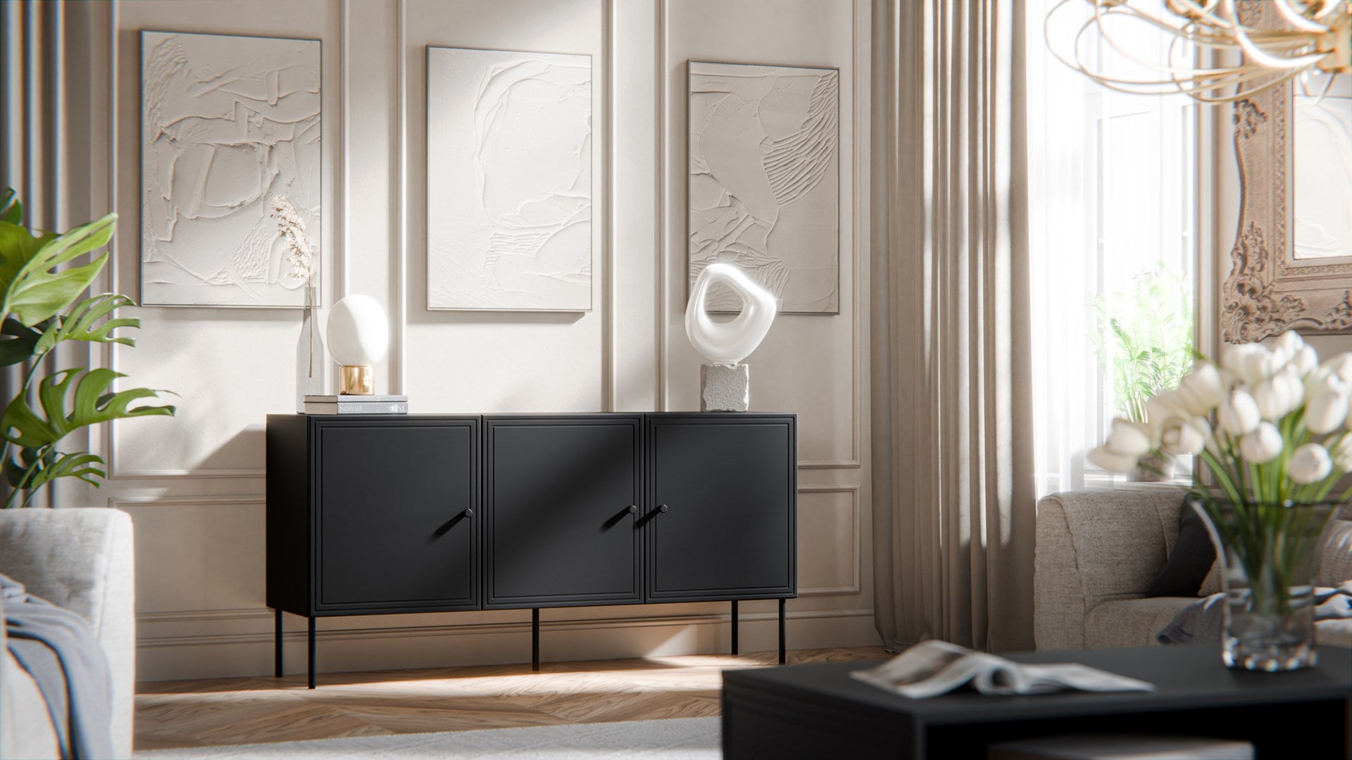 Cama 3D Chest of Drawers PALAZZO BIS 151 x 40 x 75 cm Matte Black 151x40x75