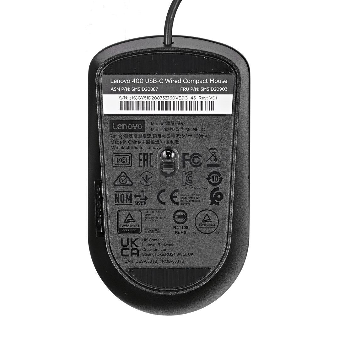 Lenovo 400 Compact Wired Optical Mouse - 4 Buttons - Raven Black - GY51D20875