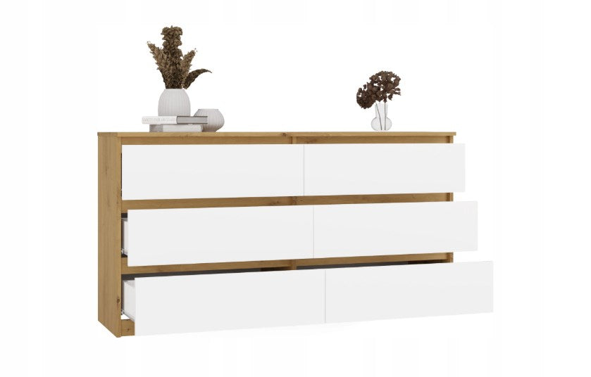 MALWA Chest of Drawers 140 cm 6 Drawers Artisan Oak/White M6
