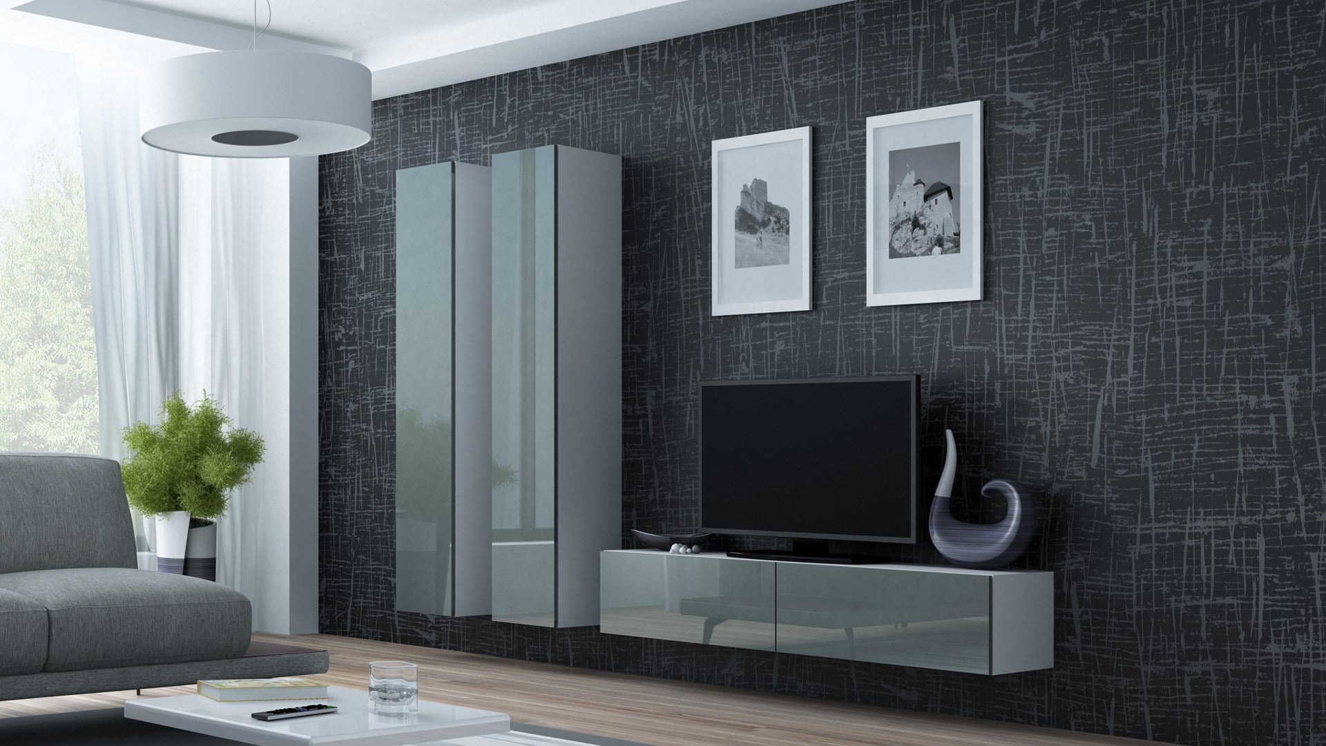 VIGO TV Stand 140 cm White/Grey Gloss RTV VIGO140