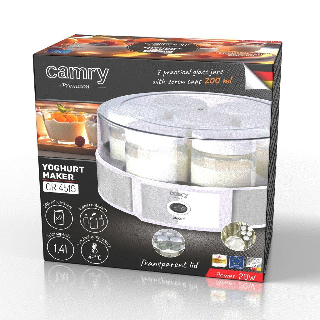 Adler Yogurt Maker CR 4519 - 1.4 L Capacity - 20 W Power - Silver and White