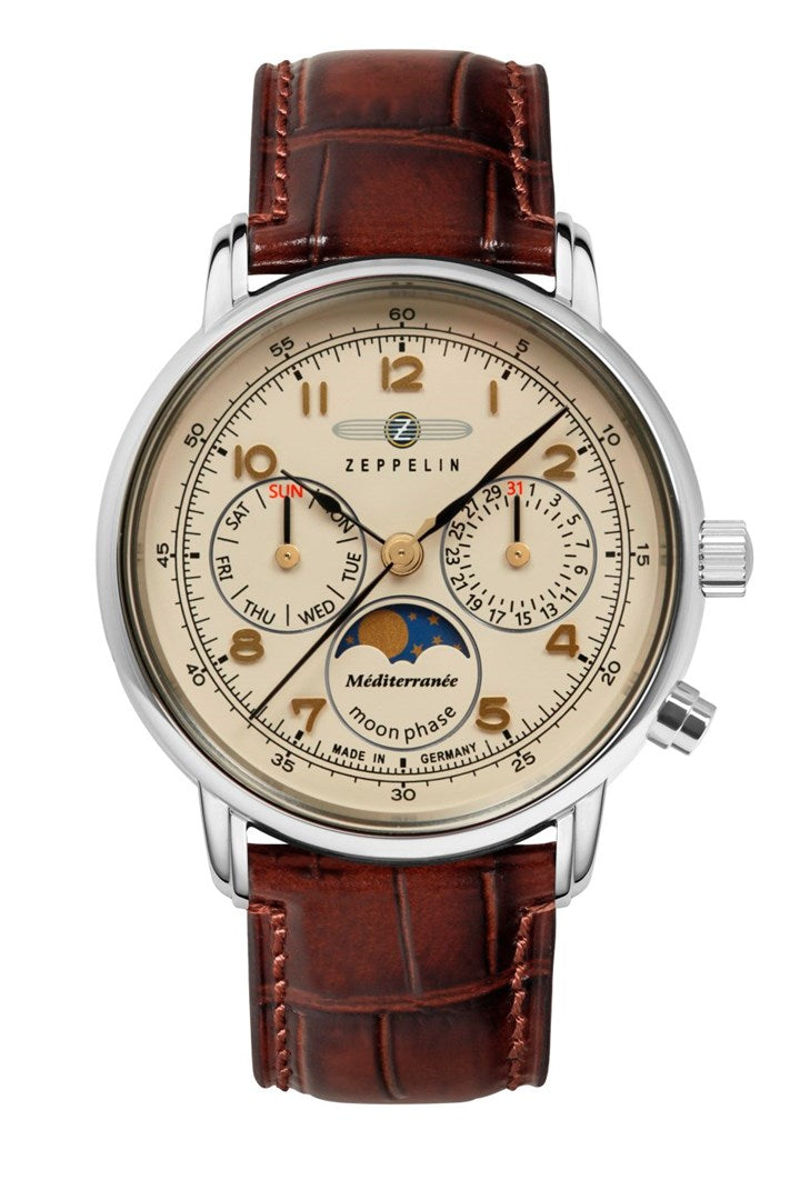 Zeppelin Mediterranee 9637-5 Women's Quartz Watch Beige Dial Leather Strap