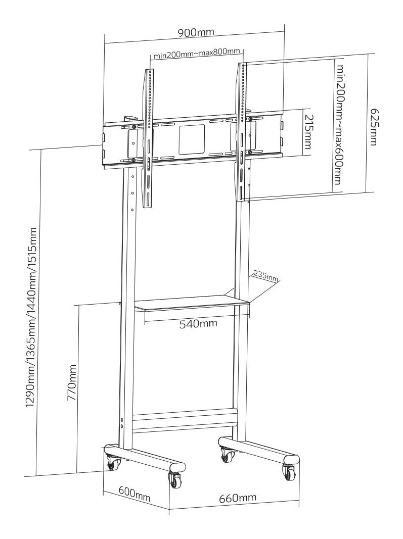 Techly ICA-TR74 TV Floor Stand for 50-90 Inch TVs Black