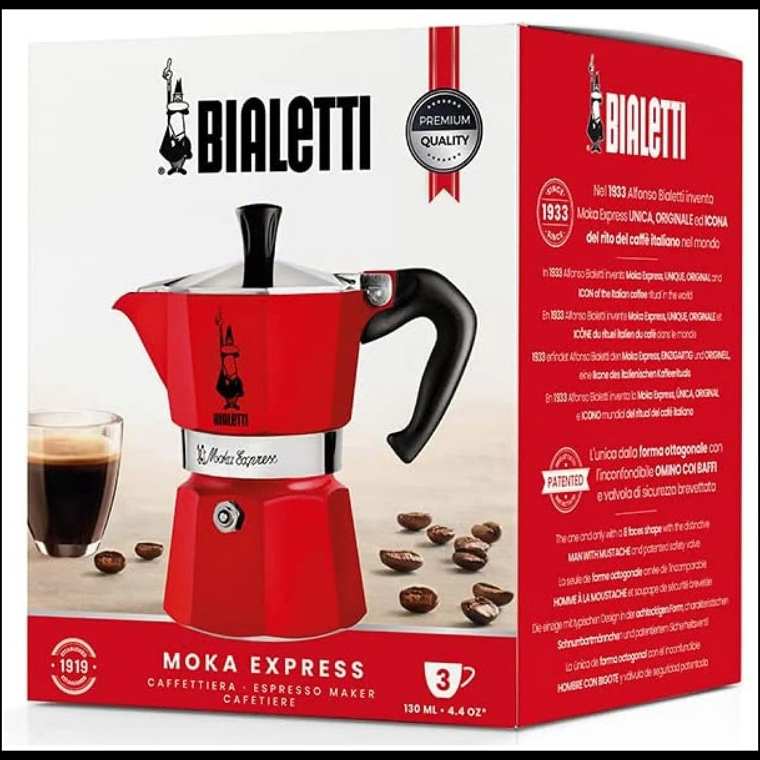 Moka pot for 3 cups Moka Express 5466 BIALETTI red