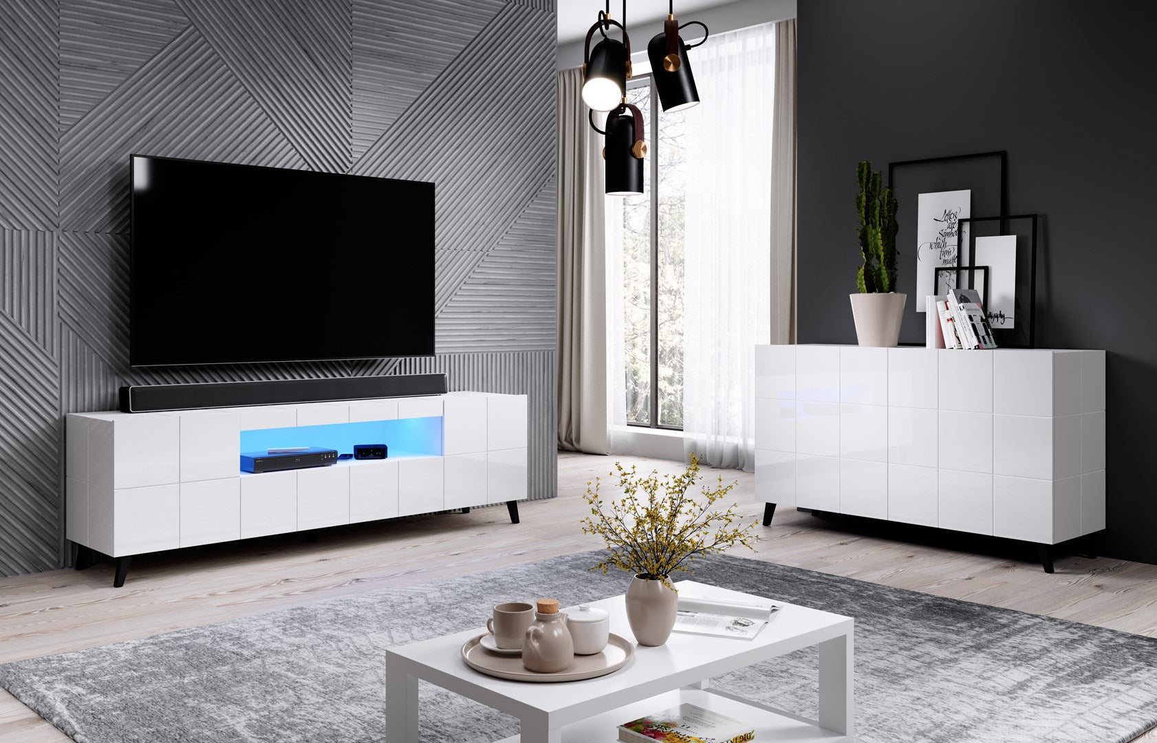 Cama Sideboard 2D REJA White Gloss/White Gloss - Modern Style