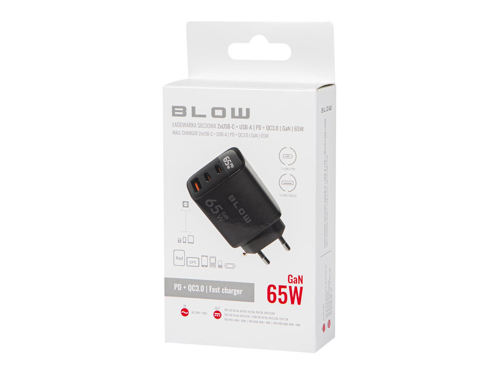 BLOW GaN Charger 65W USB-C 2 Ports USB-A Quick Charge