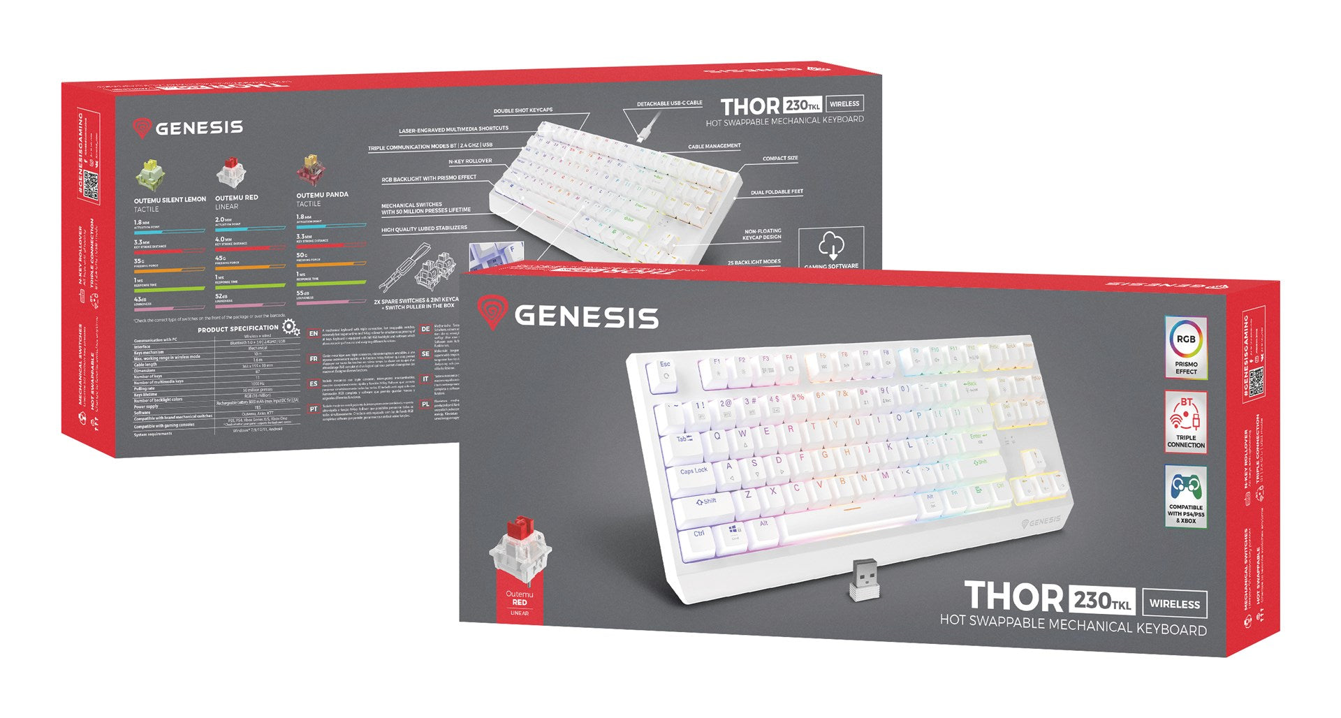 GENESIS Thor 230 TKL Keyboard Gaming USB + RF Wireless + Bluetooth QWERTY US English White