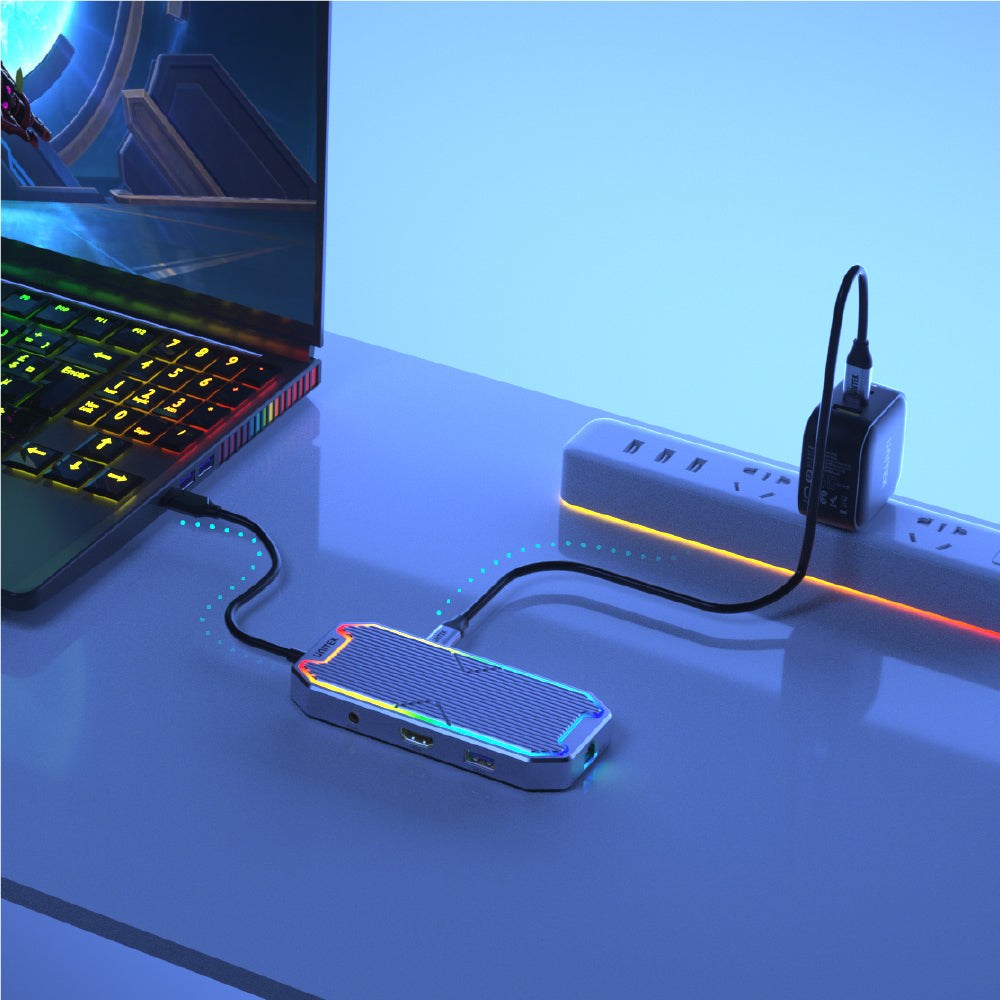 UNITEK uHUB S7+ USB 3.2 Hub Type-C Grey with HDMI, RJ45, PD 100W