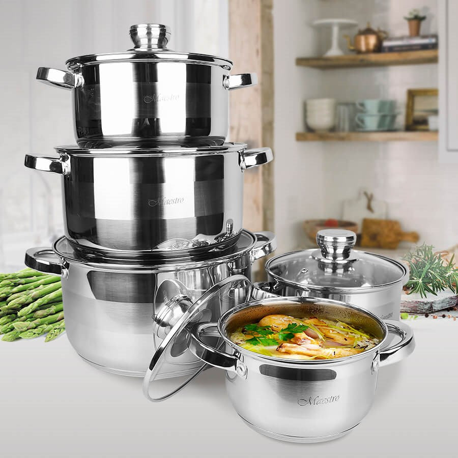 Maestro Cookware Set 10 Items Stainless Steel - Model MR-2220-10