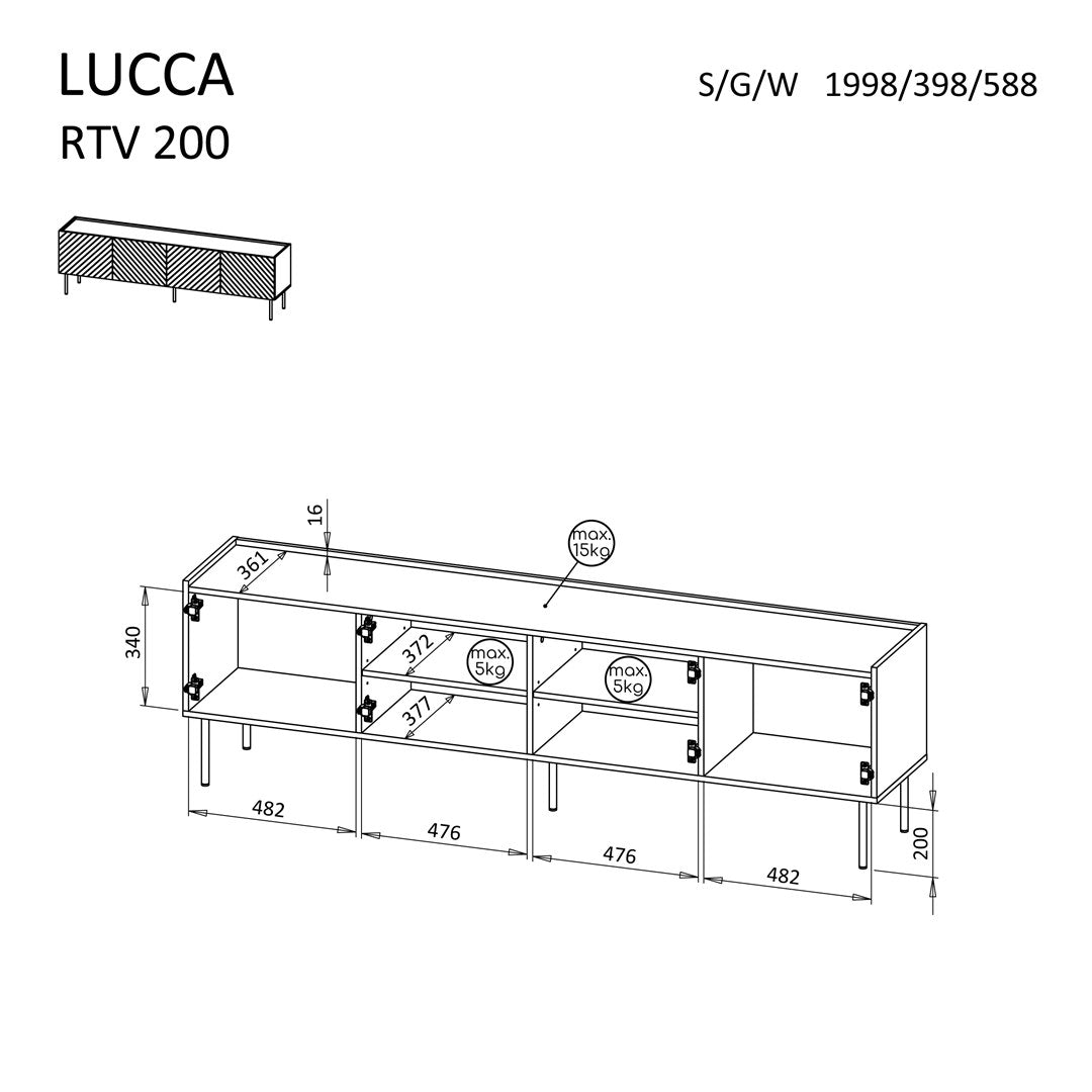 Cama LUCCA 4D TV Cabinet 200x40x59 Black