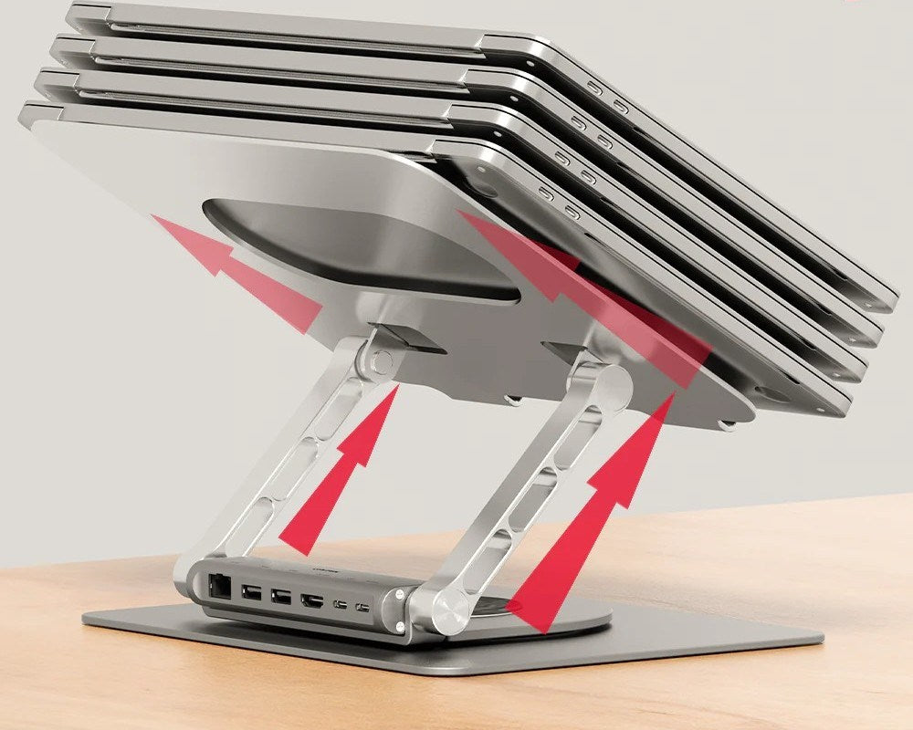 Unitek D1109B01 - Adjustable Laptop Stand + USB-C HDMI Hub PD 100W