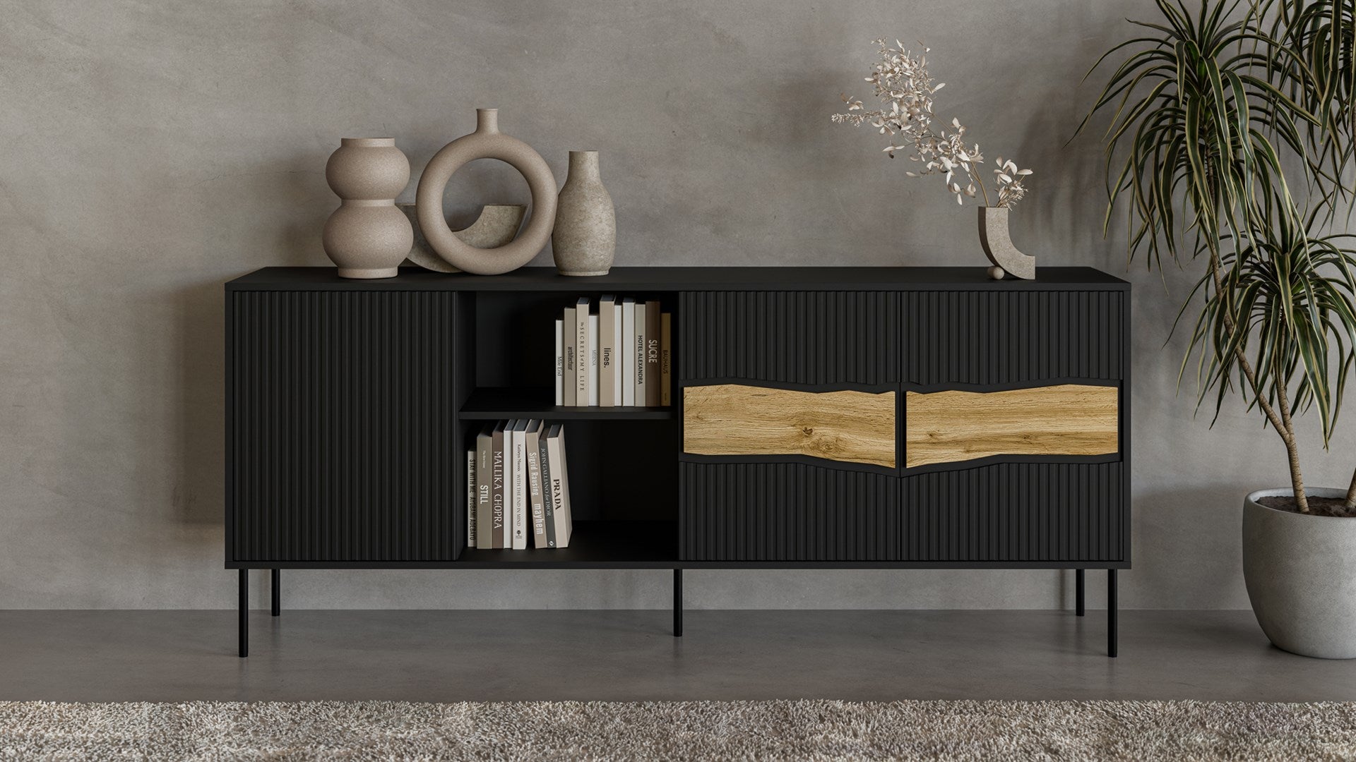 Cama INSERTO 3D1W Chest of Drawers 190 x 40 x 80 cm Black + LED 190x40x80