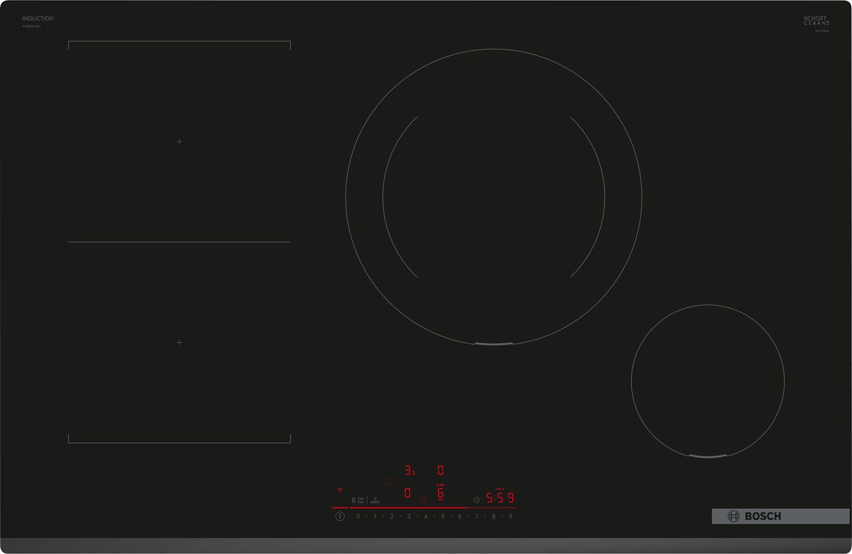 Bosch Serie 6 PVS831HB1E 80 cm Black Built-in Induction Hob 4 Zones