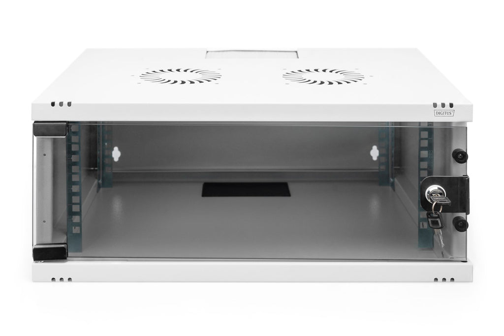DIGITUS Wall-Mounted Network Cabinet - 19'', 4U, 241x540x400mm, Grey, Glass Door