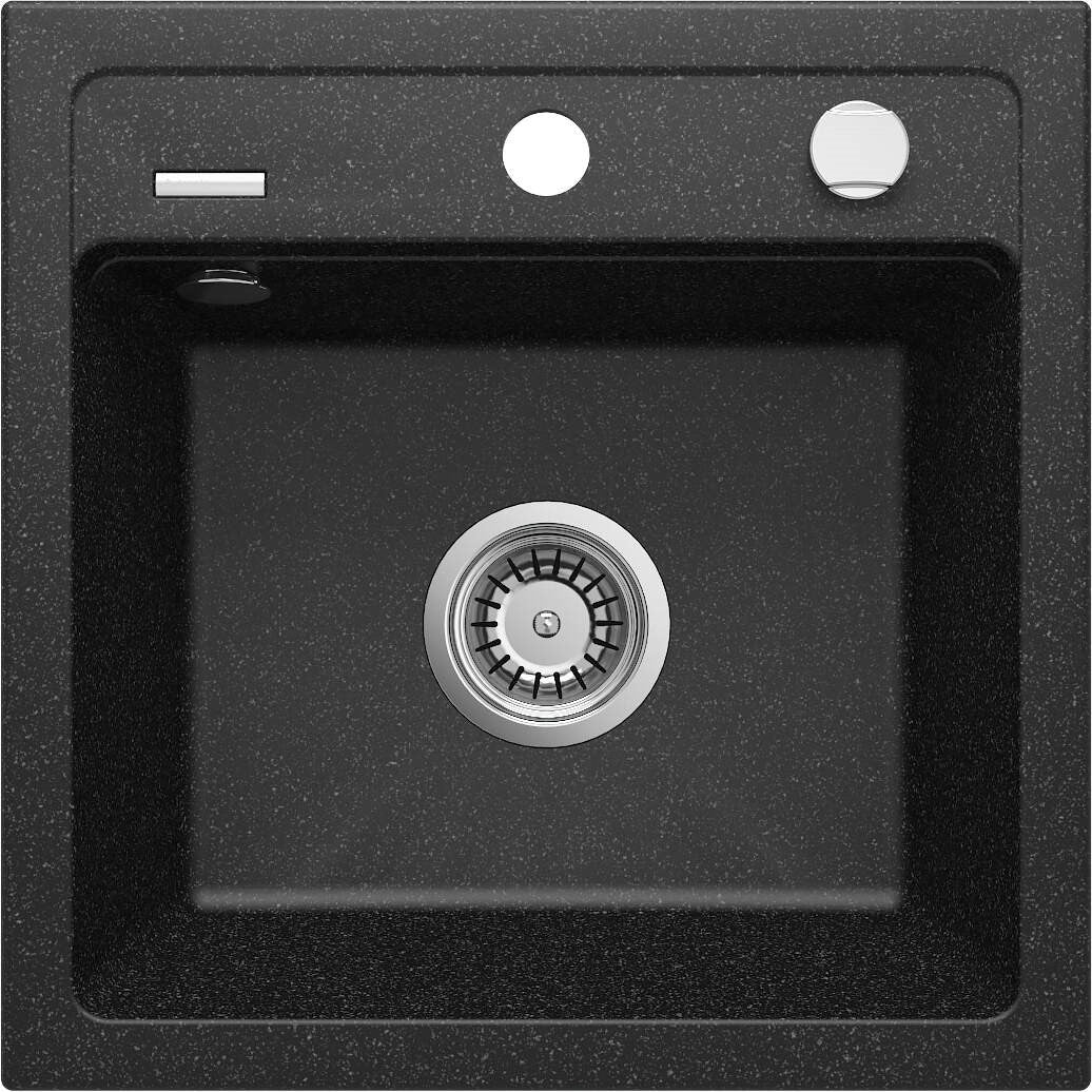 1-Bowl Granite Sink 44x44 cm Black Rectangular Top-Mounted
