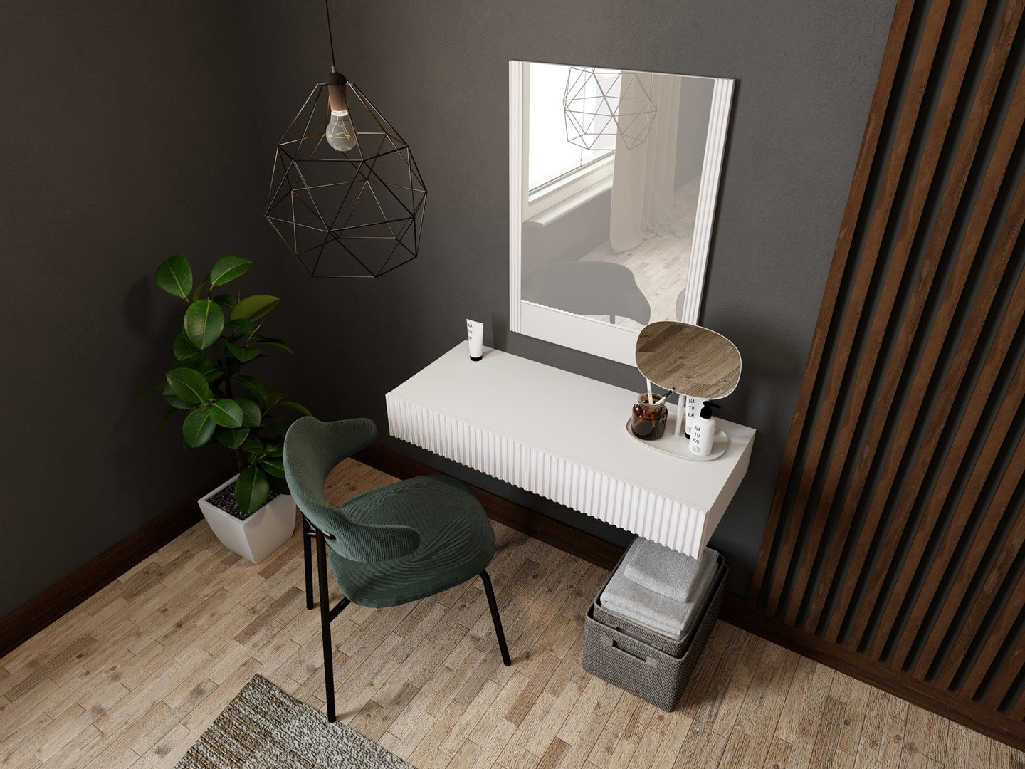 Dressing Table with Mirror PAFOS 80x41.6x100, White Matte