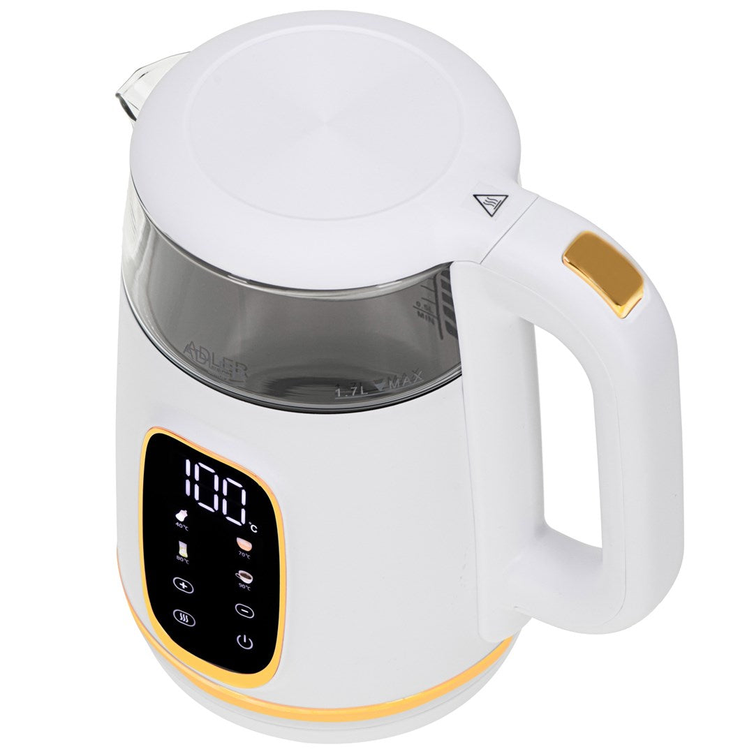 Adler AD 1305WG electric kettle 1.7 L 2200 W Transparent  Gold  White