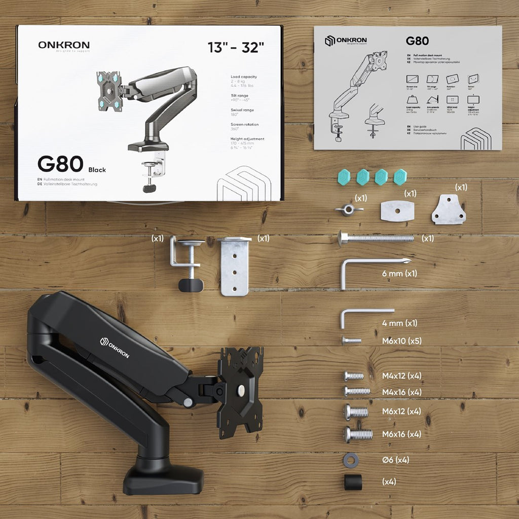 ONKRON G80-B Swivel and Tilt Desk Mount for 13'-32' Monitors up to 8 kg - Black