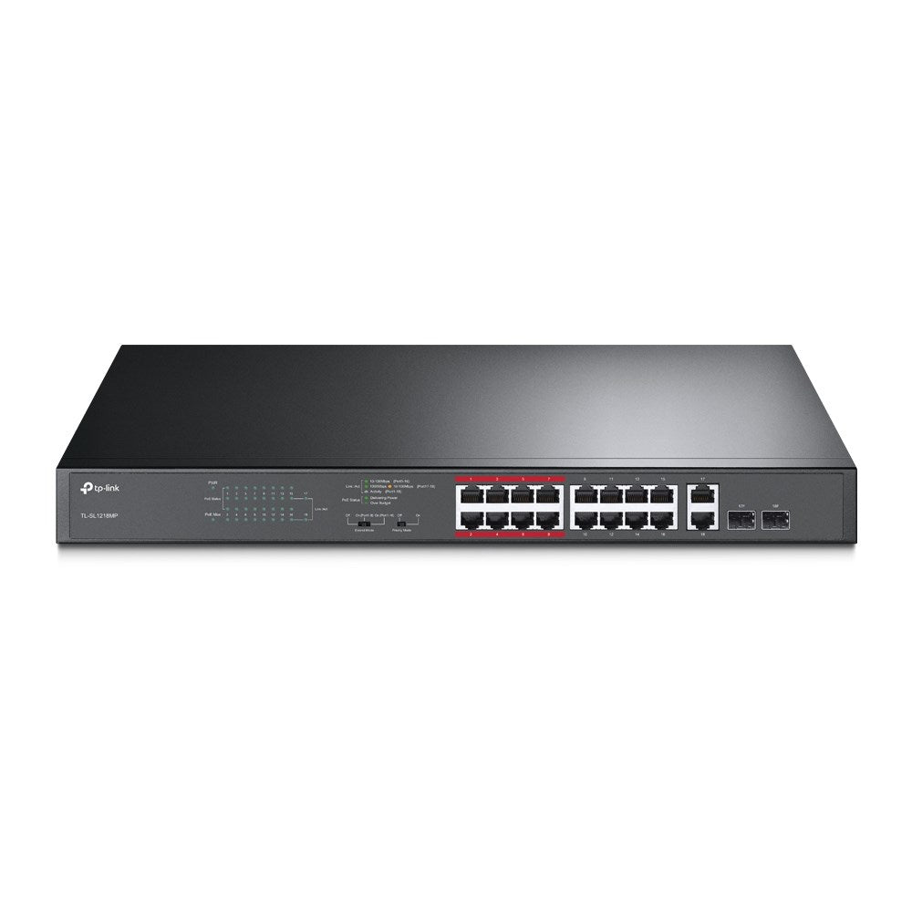 TP-Link Network Switch TL-SL1218MP, 16 Ports, 2 Gigabit, PoE 192W