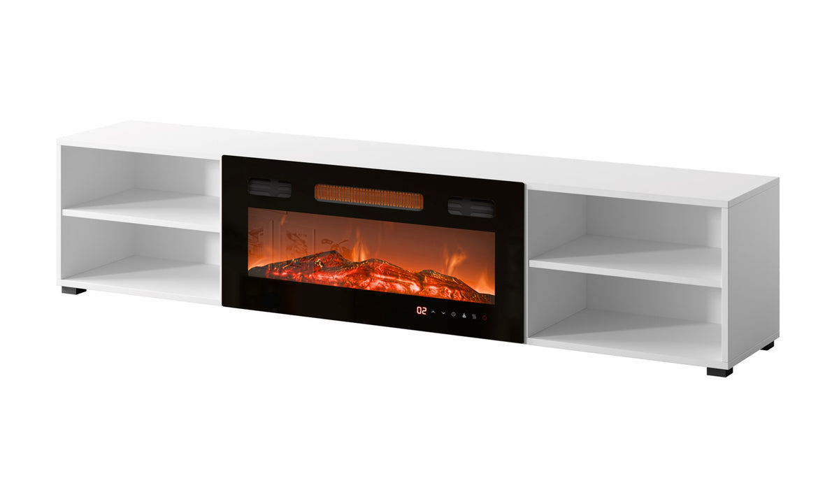 RTV cabinet POLO 180x33x39 white + fireplace black