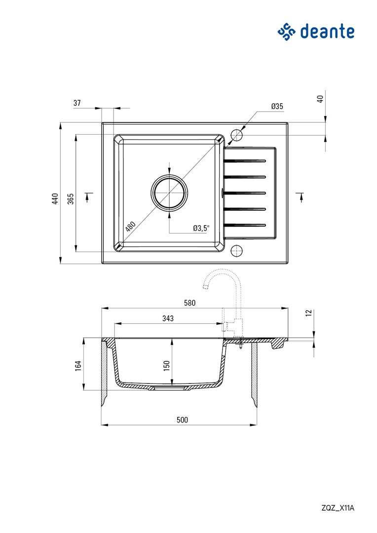Deante Granite Sink 1-Bowl with Drainer 780 x 440 mm