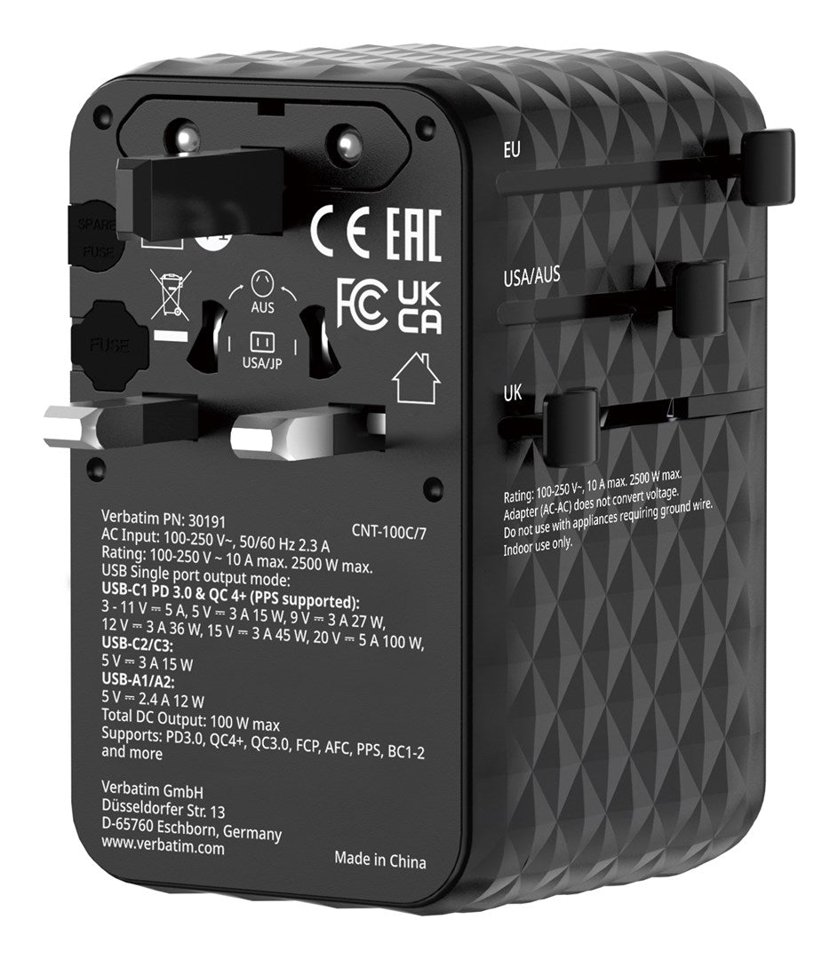 Verbatim Universal Travel Adapter W129238068 100W