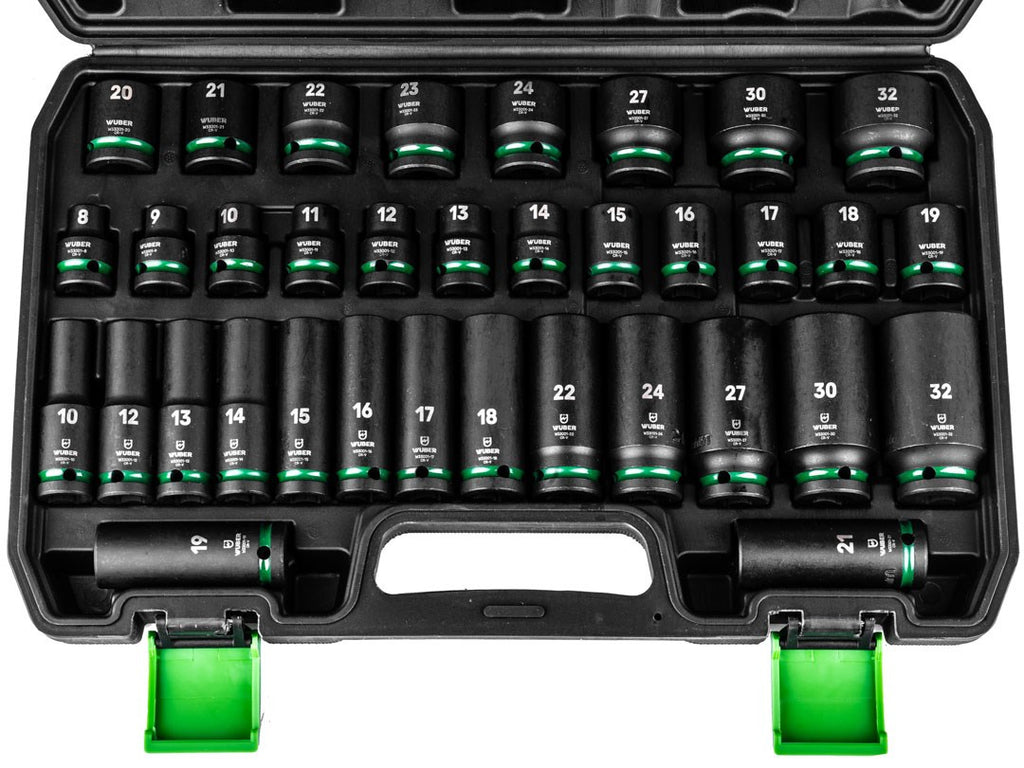 WUBER 35-Piece Long Impact Socket Set, 1/2" Hexagonal, 6600 g, W33001